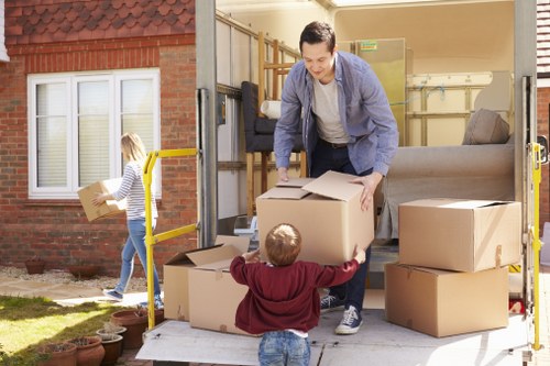 Office relocation planning in Harringay with packed boxes and business furniture