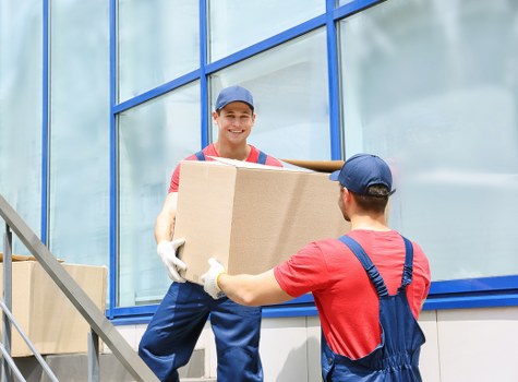 Packed household items ready for transport from a Harringay property