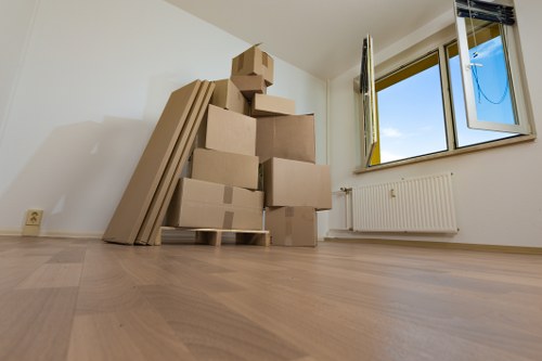Sturdy moving boxes ready for a property or office move in Harringay
