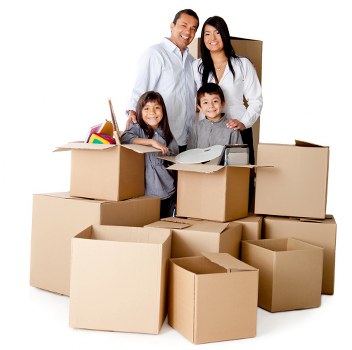 Packed boxes and furniture ready for collection in a North London home